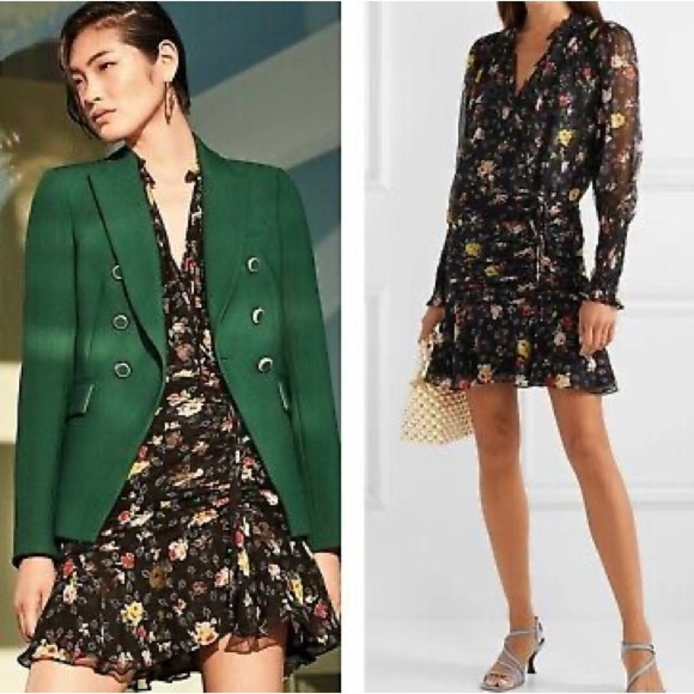 Veronica Beard Black Floral Long Sleeve Dress